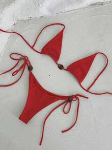 Polovedo 官方性感纯红色女士夏季沙滩比基尼套装