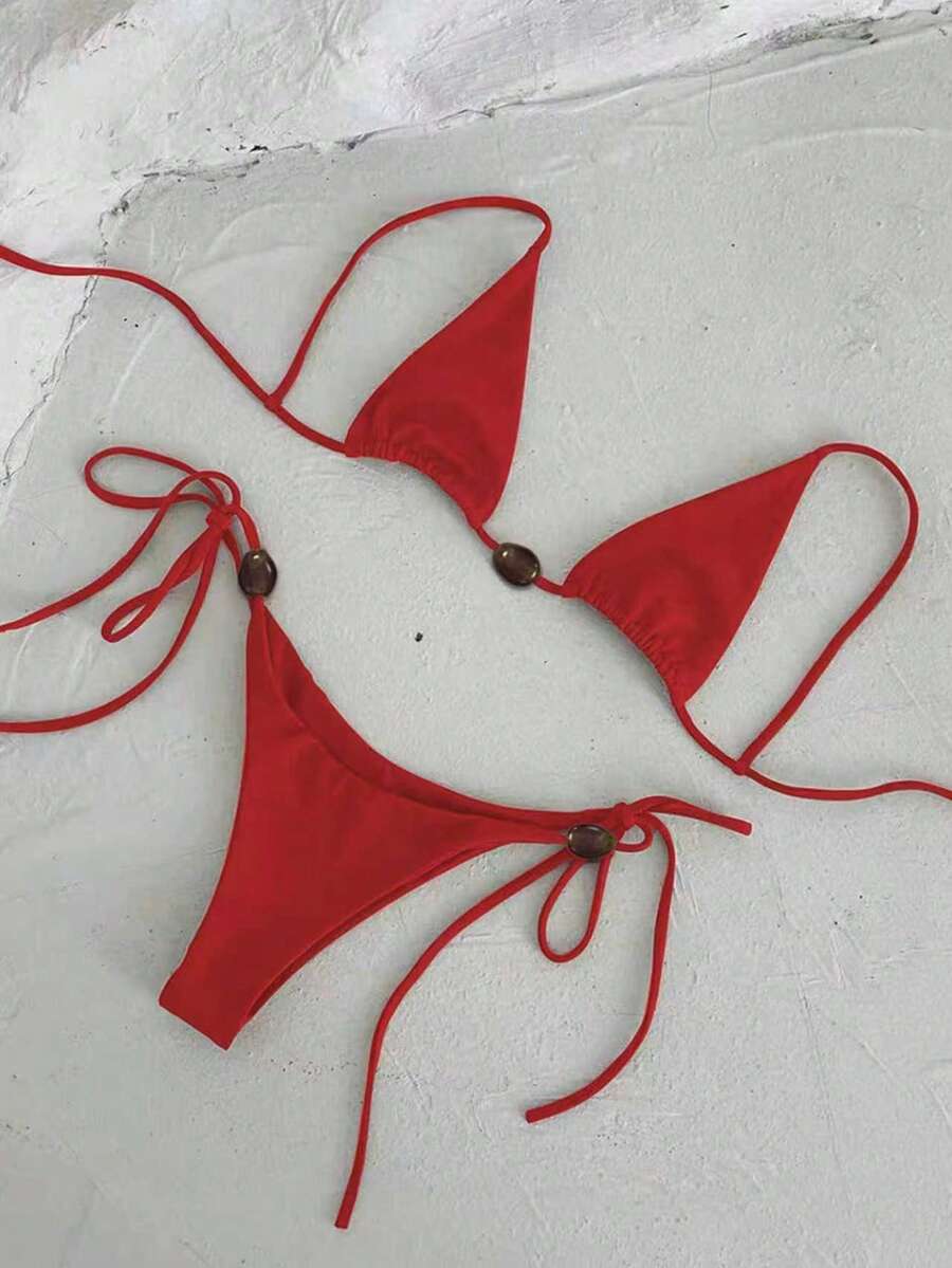 Polovedo 官方性感纯红色女士夏季沙滩比基尼套装