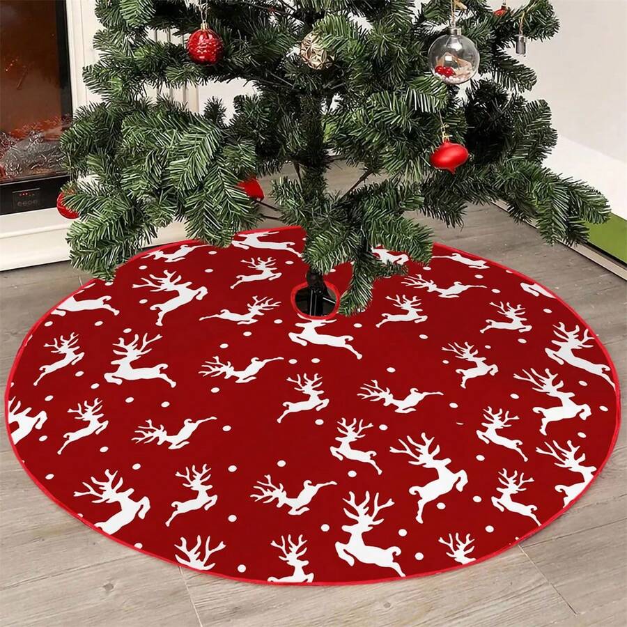 1PCS Cloth Christmas Tree Skirt Classic Graphic Print Tree Skirt Holiday Tree Mat For Home Decoration - Red - View 1