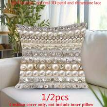 1pc/2pcs Elegant Luxury Square Pillow Covers With Sparkling Rhinestone Design - Modern Style, Mixed Colors, Envelope Closure, Hand Wash Only, Suitable For Office, Car, Living Room, Bedroom Decor (Pillow Insert Not Included), Decorative Pillow Covers, Multipurpose Home Decor - Grey - View 13