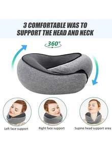 便携式可拆卸户外飞机旅行枕收纳套装，记忆棉颈枕，蜗牛颈枕，旅行枕，360°旅行颈枕（带收纳袋）