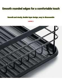 1 pieza Rejilla de secado de platos de metal de doble capa, rejilla de secado de platos de acero al carbono para cocina, organizador de platos para encimera con bandeja de utilidad, rejilla de secado de platos compacta y resistente a la oxidación, organizador de platos moderno y portátil para tazas, platos y cuencos