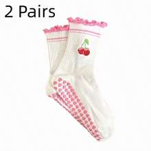 European Sizes 36-43, 2 Pairs Of Adorable Embroidered Yoga Socks With Dotted Accents For Women