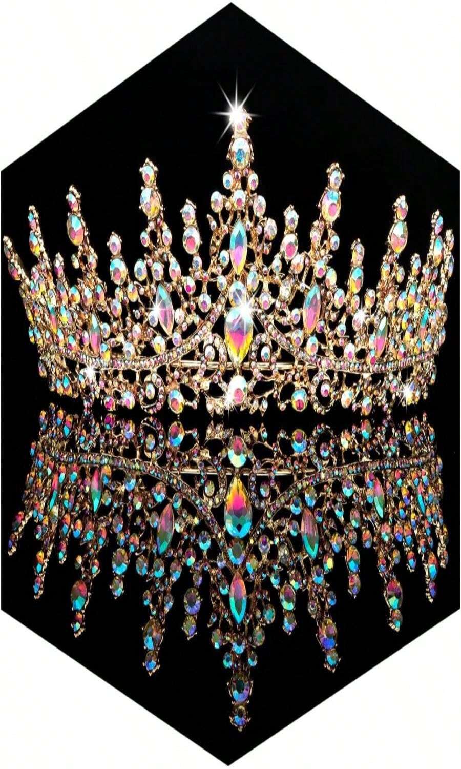 TOBATOBA AB Gold Crown For Women Wedding Tiara For Bride Queen Crown Crystal Tiaras And Crowns For Women Royal Princess Quinceanera Headpieces For Birthday Prom Pageant Halloween Cosplay Accessories - màu đen - Xem 1