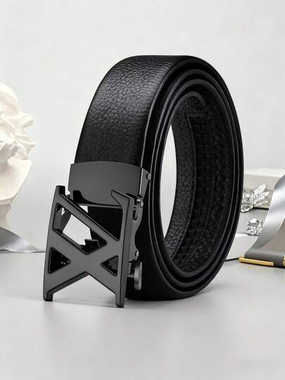 1 Unisex Alloy Automatic-Buckle Adjustable Belt With Lychee Grain Texture, A Light Luxury, Fashionable And Business-Style Leather Belt That Also Works As A Jeans Belt. It Is Durable, Measuring 47 Inches In Length And 1.37 Inches In Width, And Is Suitable For Daily Commuting And Party/Dinner Outfits - An Ideal Gift For Lovers And Family Members.