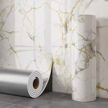 One Roll, Thick Large Roll, 15.7 Inches X 118.1 Inches, Self-Adhesive Modern Marble Pattern Floor Tile Sticker, 3mm Thickness, Peel-And-Stick, Removable Adhesive, Suitable For Kitchen Backsplashes, Bathroom, Shower Floor Renovation, Peel-And-Stick Tiles, Shower Room Decoration, Geometric Design, Modern Decor, Durable Adhesive, Easy To Install, Home Renovation Film, Adhesive Tile Roll, Apartment Renters, Interior Designers - 金色 - 查看 7