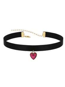 1pc Women's Retro Velvet Choker Necklace With Heart Pendant, Fashion Collar - Multicolor - View 15
