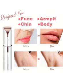 Épilateur facial indolore pour femmes - Appareil électrique avec tête à double anneau pour éliminer les poils follets sur le visage et les lèvres, lumière LED, plaqué or 18 carats, design compact et petit