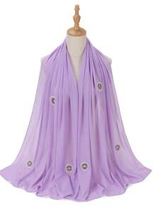 1 pièce Hijab en mousseline de soie musulman luxueux décoré de perles et de strass (couleur des strass aléatoire)