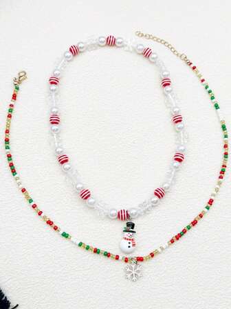 2pcs/Set Pearl Necklace With Pendant Necklace Christmas Gift Set For Girls