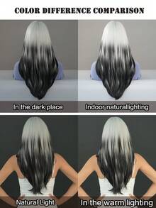 PIAOYUN Parrucca lunga dritta con sfumature bianco-argento con frangia per donne, adatta per uso quotidiano, feste, cosplay, parrucca sintetica con frangia morbida