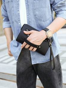 gorchis New Fashion Men's Clutch Bag With Password Lock, Anti-Theft Large Capacity Handbag, Long Wallet, PU Leather, Black, Men's Bag With Multiple Compartments, Business & Casual