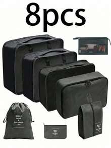 Conjunto de 8 peças: Bolsa organizadora de viagem, necessaire de grande capacidade, porta-senhas, organizador de guarda-roupa, porta-pincéis de maquiagem, nécessaire impermeável, organizador de maquiagem multifuncional, bolsa de mão, organizador de cuidados com a pele para banheiro, ideal para batom, pincéis de maquiagem, canetas de maquiagem, sombra, espelho, delineador, gloss labial, produtos para a pele, escova de dentes, porta-escova de dentes, sabonete, shampoo, pente, relógio, celular, colar, joias e produtos digitais.