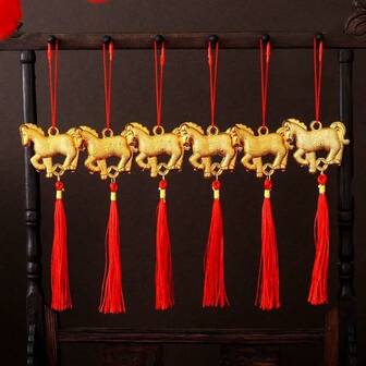 6pcs/Set Chinese New Year 2026 Year Of The Horse Blessing Ornaments, New Year Hanging Decorations, Holiday Decor, Party Favors, New Year Gifts, Holiday Gifts, Birthday Gifts, Party Supplies, Excellent New Year Presents