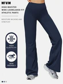 MFVIM Women's High Waist Wide Leg Pants, Slim Fit, Breathable & Comfortable, Tummy Control, Suitable For Outdoor, Running, Cycling, Pilates, Yoga, Gym Workout, Versatile Sports Leggings - Navy Blue - View 3