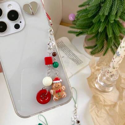 Christmas New Cute Gingerbread Man & Christmas Bear Holiday Gift Phone Charm, Keychain, Beaded Earphone, USB Flash Drive Pendant, Christmas Snowflake Bag Charm, Keychain, Phone Lanyard, Phone Charm, Keychain, Bag Charm