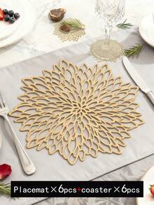 4pcs Gold Hollow Flower Shaped Pvc Placemats, Washable, Easy To Clean, Wipeable, Non-slip, Heat Resistant, For Dining Table, Holiday, Wedding, Party And Festival Decoration - Gold - View 13