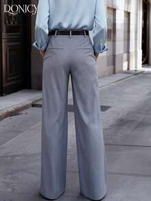 DONICY Pantalones casuales de cintura alta y pierna ancha con diseño plisado, hechos de una mezcla premium de lino, suaves y transpirables, versátiles para uso casual, oficina, reuniones, adecuados para primavera y otoño