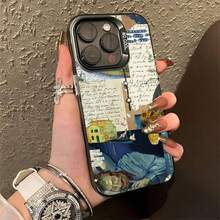 Custodia per telefono con dipinto ad olio retrò stile Van Gogh, compatibile con 16 Pro Max, 15, 14, 13, 12, 11, XR, XS, X, 7, 8 Plus, cover di lusso opaca con effetto laser, compatibile con modelli Galaxy S17, S17 Pro, S17 Pro Max