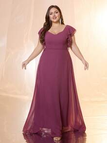 UNITHORSE Fabric Heart Collar Short Sleeve Slimming Backless Elegant Big Dress Dress Evening Gown With Bell Sleeves - Red Violet - View 4