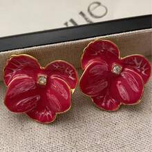 1 对夸张双层花朵和人造珍珠耳钉，具有立体效果，欧美风格，情人节、妈妈、母亲、母亲节、礼物 - 花朵耳環 - 查看 17