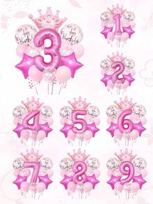 16 件粉色生日派对装饰套装，包含 40 英寸粉色数字 1-9 气球、粉色蝴蝶气球、粉色皇冠、紫红色星形铝箔气球、粉色乳胶气球，适合粉色主题生日派对、可爱生日装饰（粉色生日 1-9 岁）、周年纪念和生日派对、公主派对、蝴蝶和皇冠主题派对、派对用品 - 彩色 - 查看 3