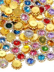 100pcs/50pcs 10mm Sunflower Rhinestone Buttons, Double Flower Design, For DIY Clothing, Dresses, Headwear, Decoration - Color Mixing - View 1