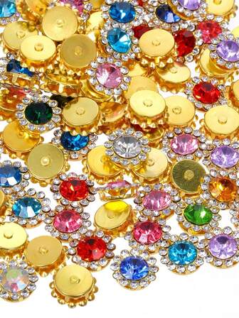 100pcs/50pcs 10mm Sunflower Rhinestone Buttons, Double Flower Design, For DIY Clothing, Dresses, Headwear, Decoration