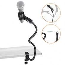 1 Unidad Soporte de Micrófono de Cuello de Ganso Profesional de Alta Calidad, Ajustable 360° con Diseño Flexible y Fijación Segura, Ligero Plegable y Portátil para Fácil Transporte y Almacenamiento, Material Duradero de Plástico y Metal Resistente, Sujetador para Mesas hasta 2.4 Pulgadas Ideal para Computadora Atril Escritorio de Enseñanza Mesa de Café, Perfecto para Cursos Online Grabación de Canto Creación Musical Podcast Transmisiones en Vivo Estudio en Casa Radiodifusión, para Músicos Streamers Estudiantes Profesores Viajes de Negocios - Negro - Ver 1