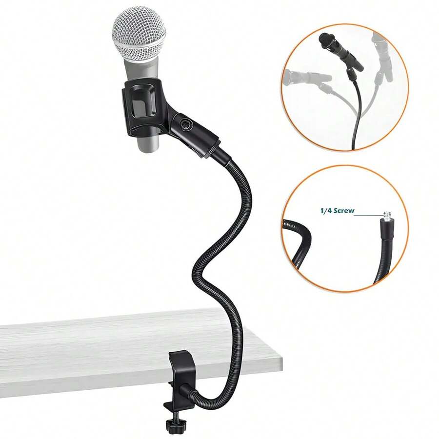 1 Unidad Soporte de Micrófono de Cuello de Ganso Profesional de Alta Calidad, Ajustable 360° con Diseño Flexible y Fijación Segura, Ligero Plegable y Portátil para Fácil Transporte y Almacenamiento, Material Duradero de Plástico y Metal Resistente, Sujetador para Mesas hasta 2.4 Pulgadas Ideal para Computadora Atril Escritorio de Enseñanza Mesa de Café, Perfecto para Cursos Online Grabación de Canto Creación Musical Podcast Transmisiones en Vivo Estudio en Casa Radiodifusión, para Músicos Streamers Estudiantes Profesores Viajes de Negocios - Negro - Ver 1