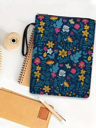 1pc Colorful Floral Printed Book Cover With Zipper, Paperback Book Protective Sleeve, Paperback Book Jacket, Book Cover, Book Protector, Book Bag, Printed Book Sleeve Bag With Front Pocket, Washable Book Box, Multi-Functional Book Storage Bag, Suitable For Students, Teachers, Book Lovers, Bible Enthusiasts