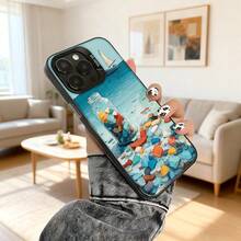 Colorful Stones Beach Design Phone Case Light Blue Glass Carafe And Boat In The Sea Print Phone Case Ideal For Daily Use And Travel Going Out With Fashion Phones - Black - View 5