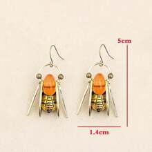Vintage Metal Golden Carving Bee Earrings For Women Jewelry Accessories Creative Round Amber Color Resin Dangle Earrings Birthday/Engagement/Holiday Gifts Everyday Jewelry, Elegant AccessoryDaily Ware Best Gift For Friends And Family - 銅色 - 查看 6