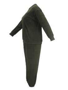 Plus Size Women Elegant Solid Color Pocket Long Sleeve College Holiday Office Spring Autumn 2-Piece Set Comfortable Casual Spring Outfit Women Vacation Outfits Women Autumn Outfit For Women Back To School Clothes. - Dark Green - View 8