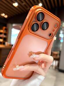 1 件装极简冰感透明磨砂电镀相机保护壳适用于 17 Pro Max Plus 透明带镜头膜 - 橘色 - 查看 5