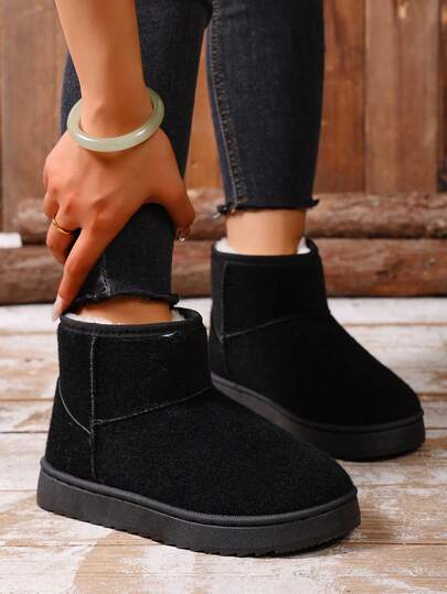 Cizme de zăpadă scurte, căptușite termic, cu fund gros, pentru interior/exterior