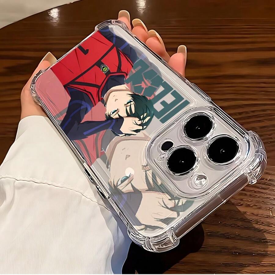 Popular High-Quality Football Bloody Anime Blue Lock Phone Case, Suitable For IPhone 16 15 14 13 12 11 Pro Max X XR XS MAX 8 Plus, Shockproof Transparent Soft Back Cover - Transparent - View 1