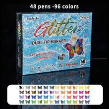 1 pieza Juego de 24/48/72/96 colores de rotuladores de doble punta y doble color, rotuladores resaltadores de punta de pincel opacos y mezclables para estudiantes y artistas - Marcador de purpurina - Ver 10