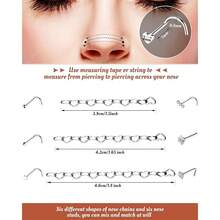 MTLEE Nose Ring Chain Piercing Across Double Nose Stud CZ Heart Ball L Shaped Stainless Steel Piercing Jewelry Nostril Chain For Women Men{"Color_name":"Silver"} - silver - 查看 3