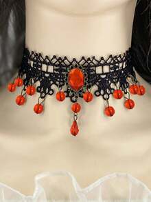 1 buc colier choker din dantelă gotică pentru femei cu ciucure de rubin, colier de guler vintage