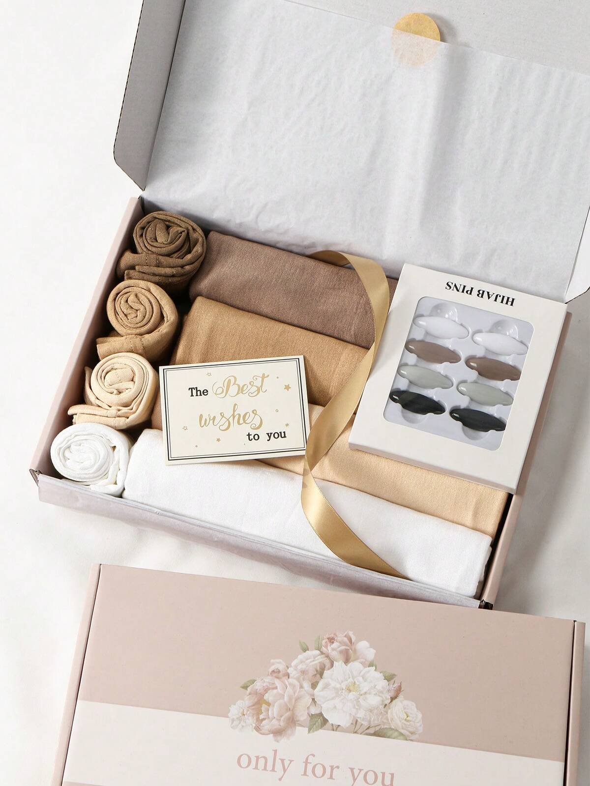 9 pièces Nouveau set hijab + bonnet + épingles pour femmes grande taille, foulards souples de couleur unie décontractés, boîte cadeau élégante 2