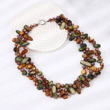 Bohemian Colorful Shell Glass Multi-Layer Necklace, Long Sweater Chain For Women, Popular Cross-Border Creative European & American Style - Three Layers Of Coffee + Olive Green - View 1