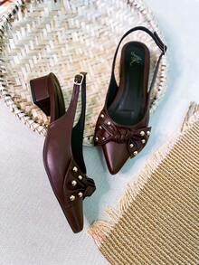 Slingback Open Heel Pumps With A Heel Below 3cm - Café-laço - View 4