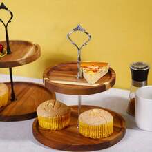 1pc 2-Tier Wooden Cake Stand, Tiered Serving Tray, Round Wooden Cake Tower, Display Rack For Cakes, Snacks, Fruits, Birthday, Wedding, Cupcakes, Suitable For Wedding, Buffet, Birthday Party, Thanksgiving, Easter, Christmas Holiday Decoration, Kitchen Supplies