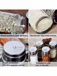1/2/4pcs Salt And Pepper Shaker Set, Seasoning Bottles With Adjustable Pouring Holes, Stainless Steel Lids, Glass Salt And Pepper Containers, Kitchen Spice Jars - Multicolor - View 6