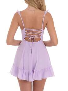Women Graduation Corset Mini Dress Backless Tie Up A Line Short Dresses For Graduation Grad Party - Purple - View 2