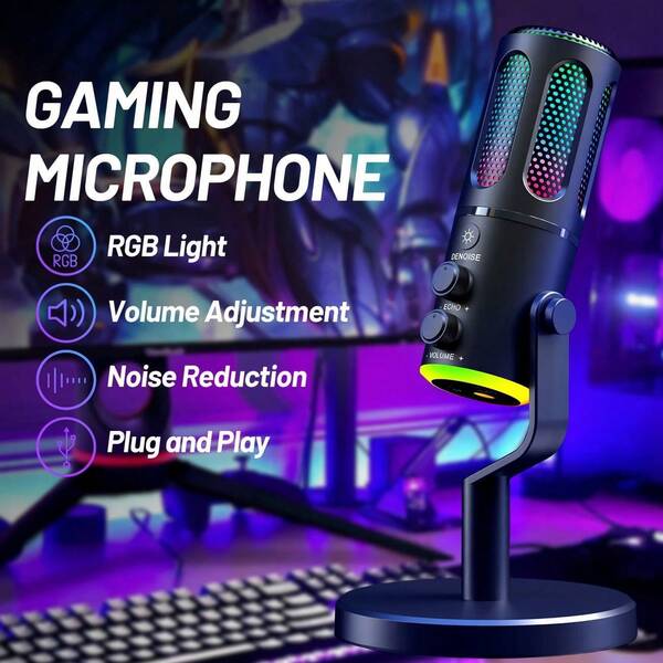 Easypie Selection Micrófono dinámico USB/XLR SU8 con control RGB/toma de auriculares/silenciamiento de micrófono, reducción de ruido con un solo clic, plug and play, adecuado para grabación y transmisión de juegos de PC