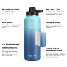 1PC 40oz Insulated Water Bottles With 2 Leak Proof Lids(Spout Lid And Straw Lid), Wide Mouth Sport Water Bottle With Straw, Stainless Steel Powder-Coated Water Flask, Double Walled Vacuum - 藍色漸變 - 查看 6
