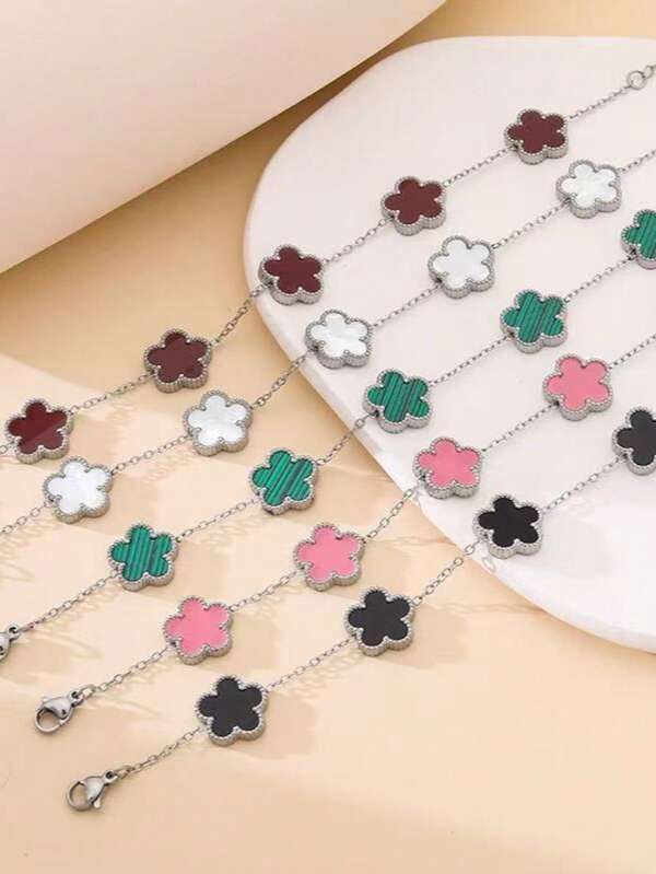 1pc Stainless Steel Clover Flower Bracelet For Women, Versatile & Elegant Daily Fashion Accessory
