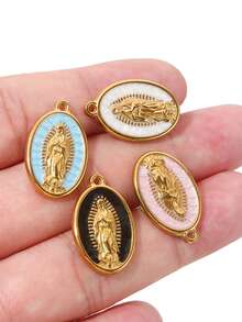 5 Pieces Of Vintage Virgin Mary Pendant Necklaces - 18K Gold-Plated 304 Stainless Steel Bohemian Religious Pendants, With Geometric Patterns, Exquisite Details And Soft Colors, Suitable For DIY Jewelry Making Supplies